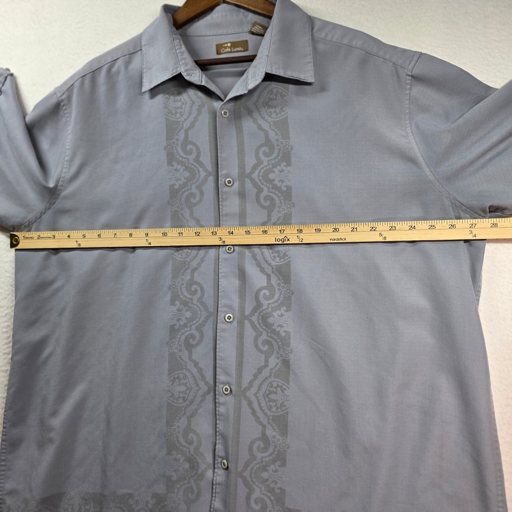 Cafe Luna Button Down Shirt Mens 2XL Grey Short Sleeve Embroidered Camp Resort - Picture 6 of 11